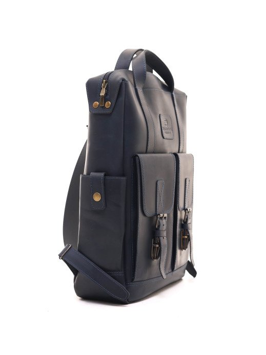 Чоловічий шкіряний рюкзак "Кембридж" у вінтажному синьому Чоловічий шкіряний рюкзак "Кембридж" у вінтажному синьому