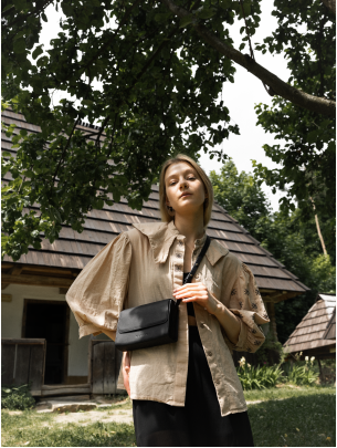 Жіноча шкіряна сумка "Черемош"  у лімітованому чорному