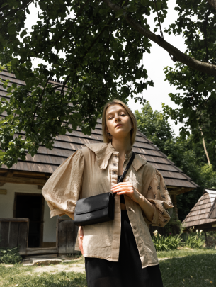 Жіноча шкіряна сумка "Черемош"  у лімітованому чорному