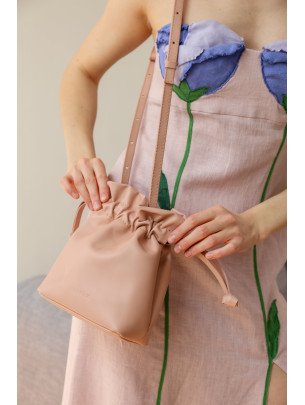 Жіноча сумка-мішечок "Цвіт" ніжно-рожева