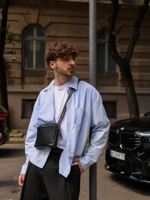 Чоловіча бананка "Темп" шкіряна чорна 