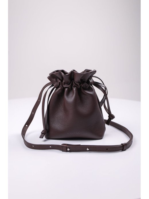 Жіноча сумка-мішечок "Цвіт" коричнева шкіряна