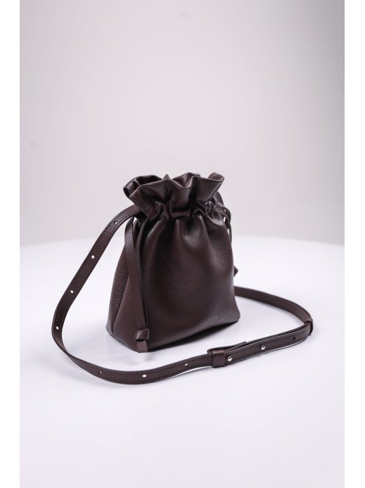 Жіноча сумка-мішечок "Цвіт" коричнева шкіряна