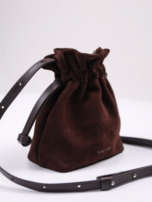 Жіноча сумка-мішечок "Цвіт" коричнева замшева