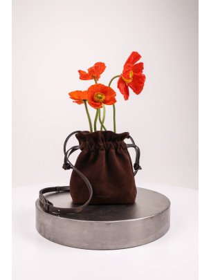 Жіноча сумка-мішечок "Цвіт" коричнева замшева