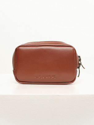 Шкіряна міні-косметичка у лімітованому коньячному