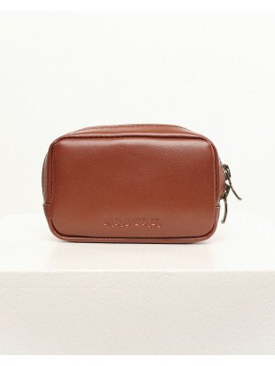 Шкіряна міні-косметичка у лімітованому коньячному