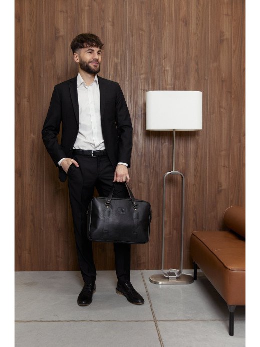 Чоловіча шкіряна сумка "Денвер" у лімітованому чорному  