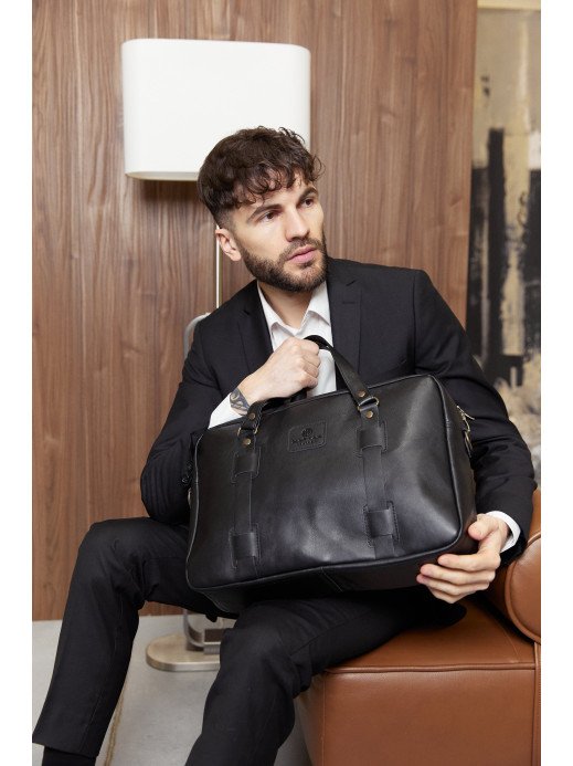 Чоловіча шкіряна сумка "Денвер" у лімітованому чорному  