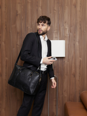 Чоловіча шкіряна сумка "Денвер" у лімітованому чорному  