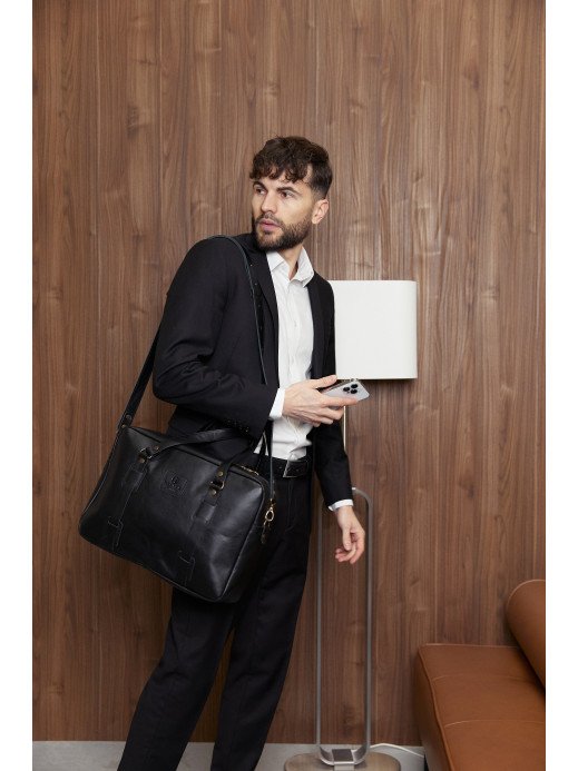 Чоловіча шкіряна сумка "Денвер" у лімітованому чорному  