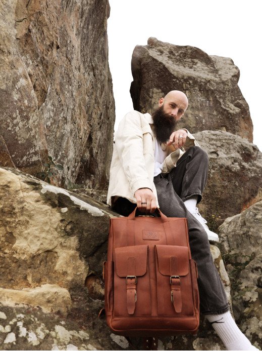 Чоловічий шкіряний рюкзак "Кембридж" у вінтажному коньячному