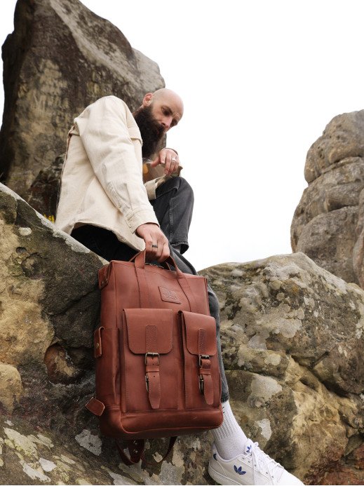 Чоловічий шкіряний рюкзак "Кембридж" у вінтажному коньячному