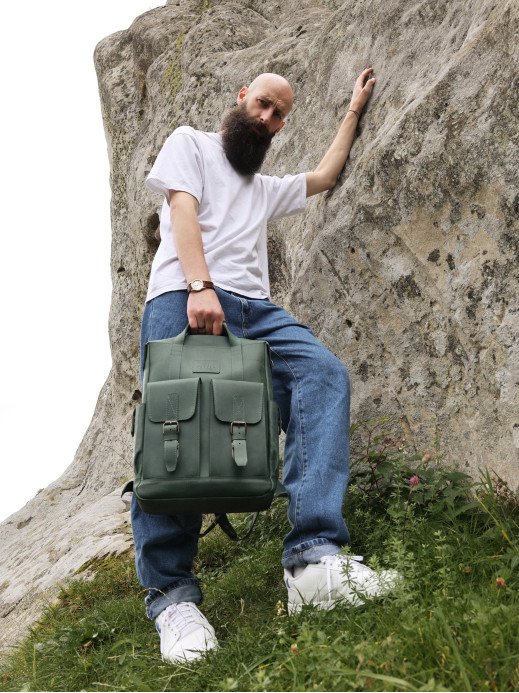 Чоловічий шкіряний рюкзак "Кембридж" у вінтажному зеленому 