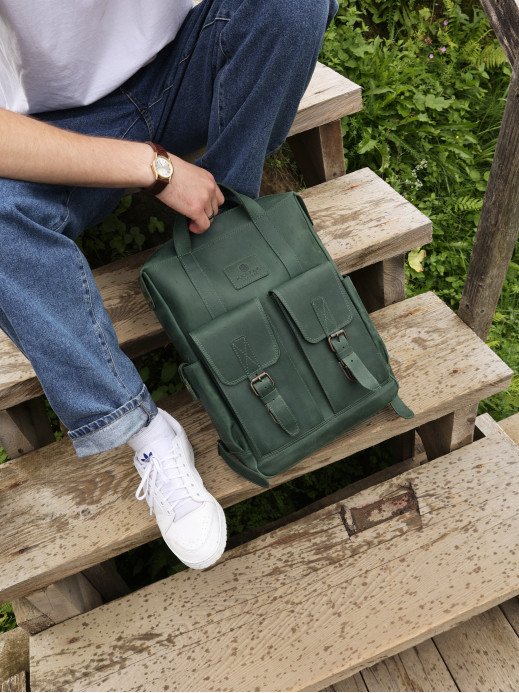 Чоловічий шкіряний рюкзак "Кембридж" у вінтажному зеленому 