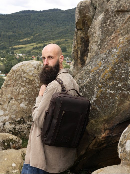 Чоловічий шкіряний рюкзак "Бремен" у вінтажному коричневому Чоловічий шкіряний рюкзак "Бремен" у вінтажному коричневому