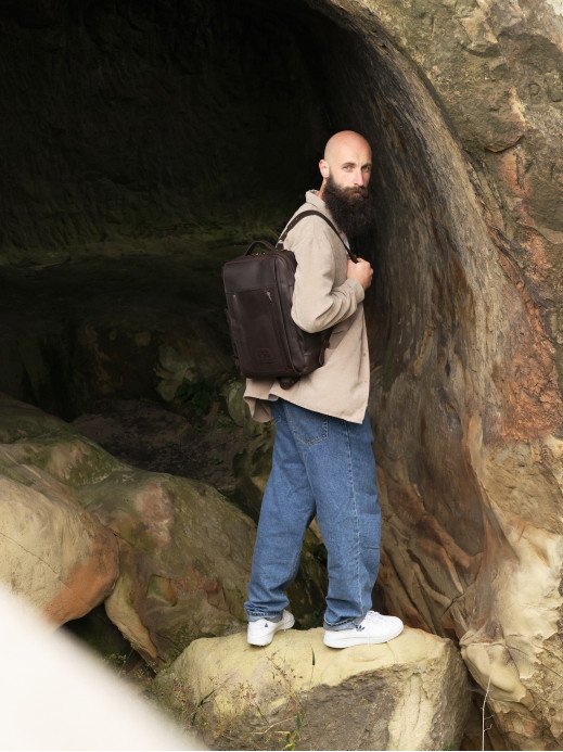 Чоловічий шкіряний рюкзак "Бремен" у вінтажному коричневому Чоловічий шкіряний рюкзак "Бремен" у вінтажному коричневому