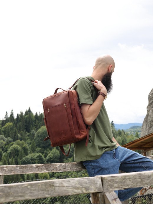 Чоловічий шкіряний рюкзак "Бремен" у вінтажному коньячному