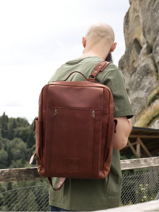 Чоловічий шкіряний рюкзак "Бремен" у вінтажному коньячному