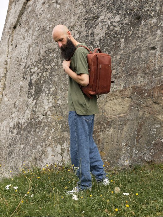 Чоловічий шкіряний рюкзак "Бремен" у вінтажному коньячному