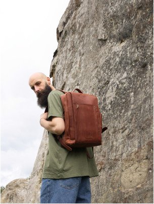 Чоловічий шкіряний рюкзак "Бремен" у вінтажному коньячному