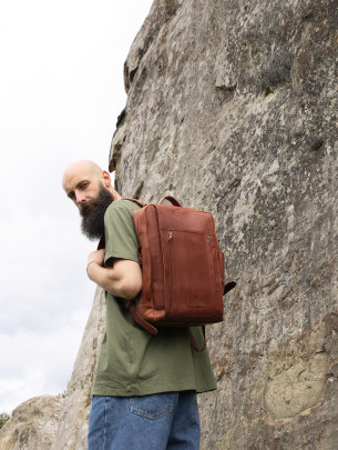 Чоловічий шкіряний рюкзак "Бремен" у вінтажному коньячному