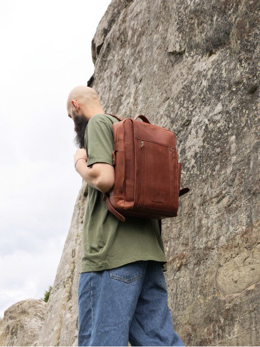 Чоловічий шкіряний рюкзак "Бремен" у вінтажному коньячному