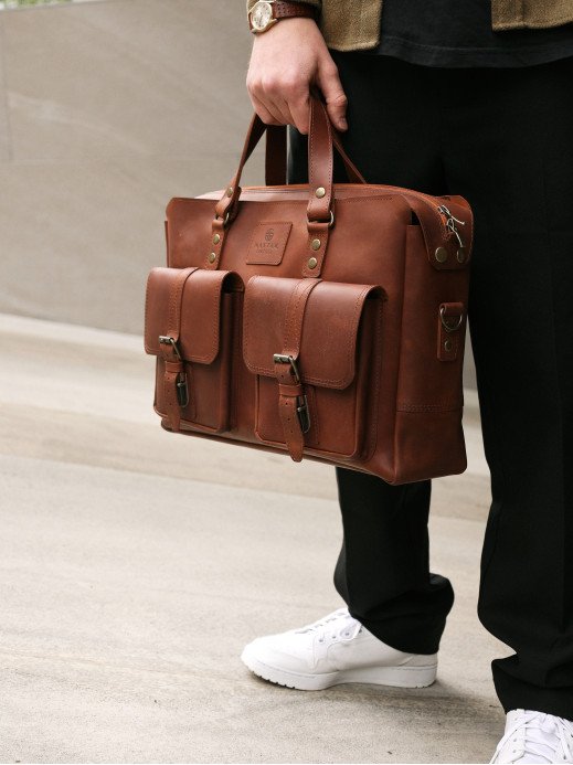 Чоловіча шкіряна сумка "Берлін" у вінтажному коньячному Чоловіча шкіряна сумка "Берлін" у вінтажному коньячному