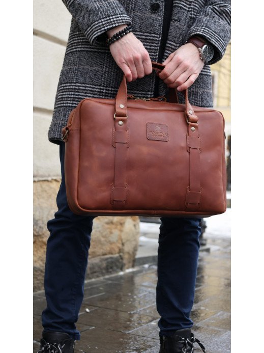 Чоловіча шкіряна сумка "Денвер" у вінтажному коньячному Чоловіча шкіряна сумка "Денвер" у вінтажному коньячному