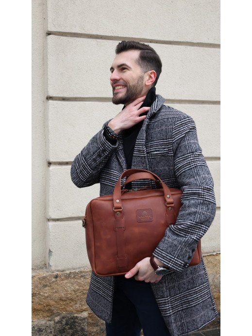 Чоловіча шкіряна сумка "Денвер" у вінтажному коньячному Чоловіча шкіряна сумка "Денвер" у вінтажному коньячному