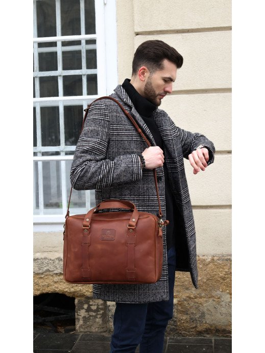 Чоловіча шкіряна сумка "Денвер" у вінтажному коньячному Чоловіча шкіряна сумка "Денвер" у вінтажному коньячному