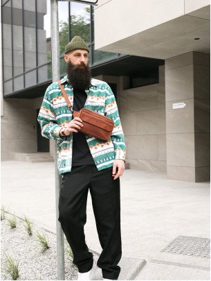 Чоловіча шкіряна бананка "Київ" у вінтажному коньячному  