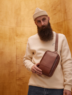 Чоловіча шкіряна сумка "Люксембург" у лімітованому коньячному