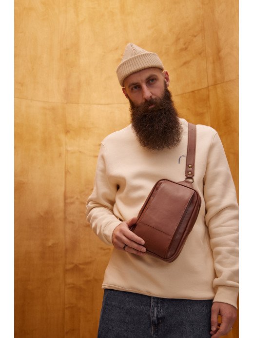 Чоловіча шкіряна сумка "Люксембург" у лімітованому коньячному