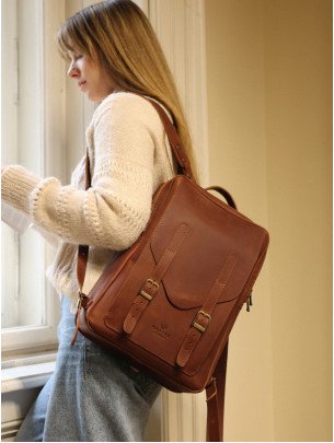 Жіночий шкіряний рюкзак "Бруклін" вінтажний коньячний
