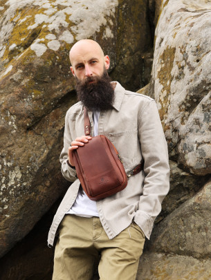 Чоловіча шкіряна сумка "Люксембург" у вінтажному коньячному