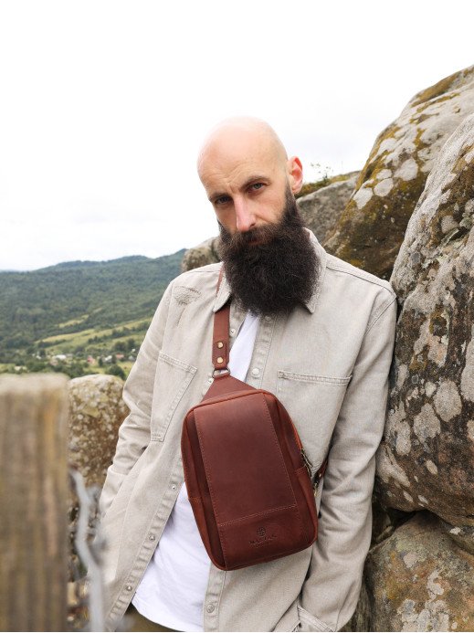 Чоловіча шкіряна сумка "Люксембург" у вінтажному коньячному Чоловіча шкіряна сумка "Люксембург" у вінтажному коньячному