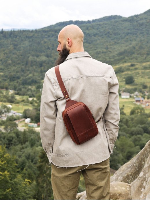 Чоловіча шкіряна сумка "Люксембург" у вінтажному коньячному Чоловіча шкіряна сумка "Люксембург" у вінтажному коньячному