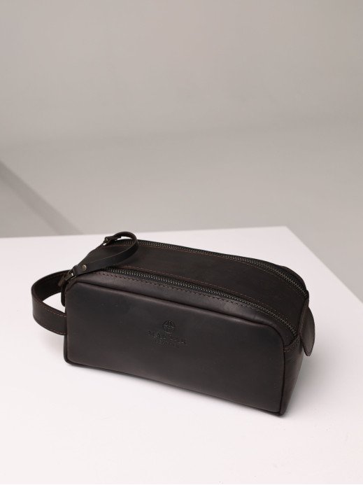 Шкіряна косметичка у вінтажному коричневому