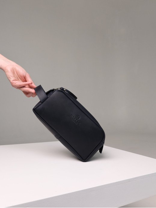 Шкіряна косметичка у вінтажному синьому