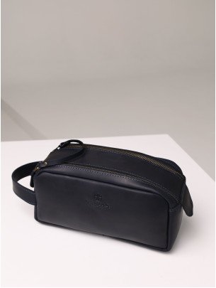 Шкіряна косметичка у вінтажному синьому