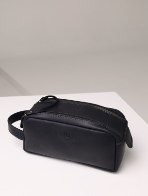 Шкіряна косметичка у вінтажному синьому