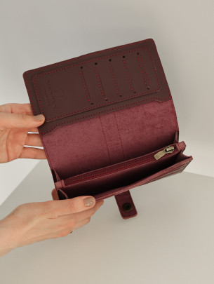 Шкіряний гаманець "Мега-клатч" у бордовому глянцевому