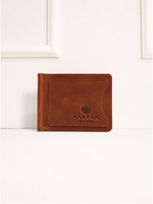 Шкіряний гаманець із затискачем вінтажний коньячний