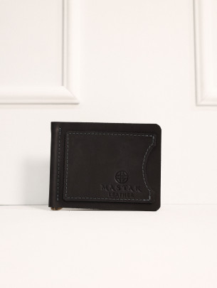 Leather wallet with clip vintage dark blue