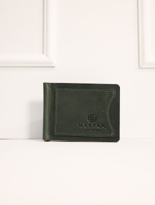 Leather wallet with clip vintage green