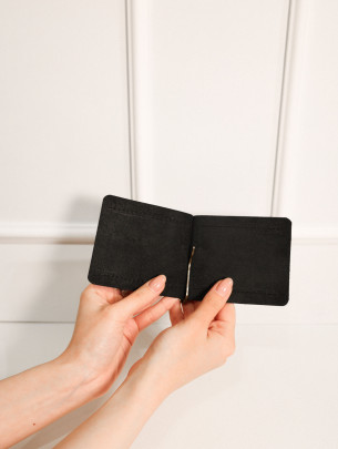 Шкіряний гаманець із затискачем класичний чорний