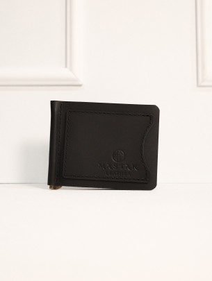 Leather wallet with clip classic black