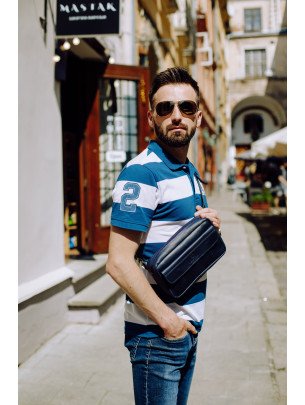 Чоловіча шкіряна бананка "Київ" у вінтажному синьому