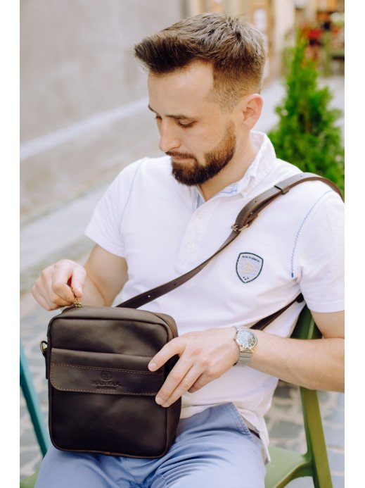 Чоловіча шкіряна сумка під документи у вінтажному коричневому